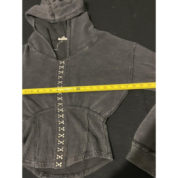 Ali &‎ Hali Hoodie Womens Small Black Waffle Knit Hook Eye Closure Pocket Casual - Picture 7 of 7